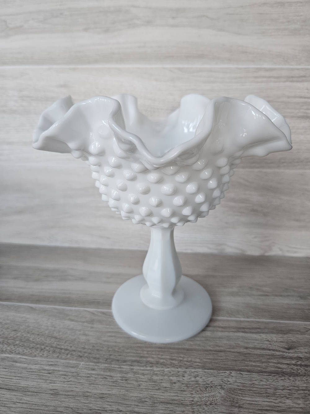 White Hobnail Milk Glass Compote Pedestal Bowl - Brand Unknown